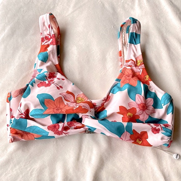 Cupshe Floral Bikini Top Pink Orange Teal Twist Front – Size Small NWT - Picture 1 of 12
